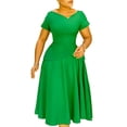thumbnail image 1 of Women's Wrap Wedding Guest Dress Smocked Elastic Waist Pleated A-line Mini Dress, 1 of 8