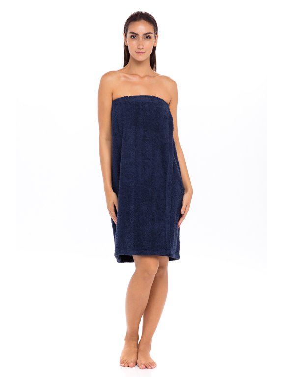 Women's Wrap with Adjustable Closure 100% Terry Spa Body Wrap Shower Bath Towels Navy L/XL