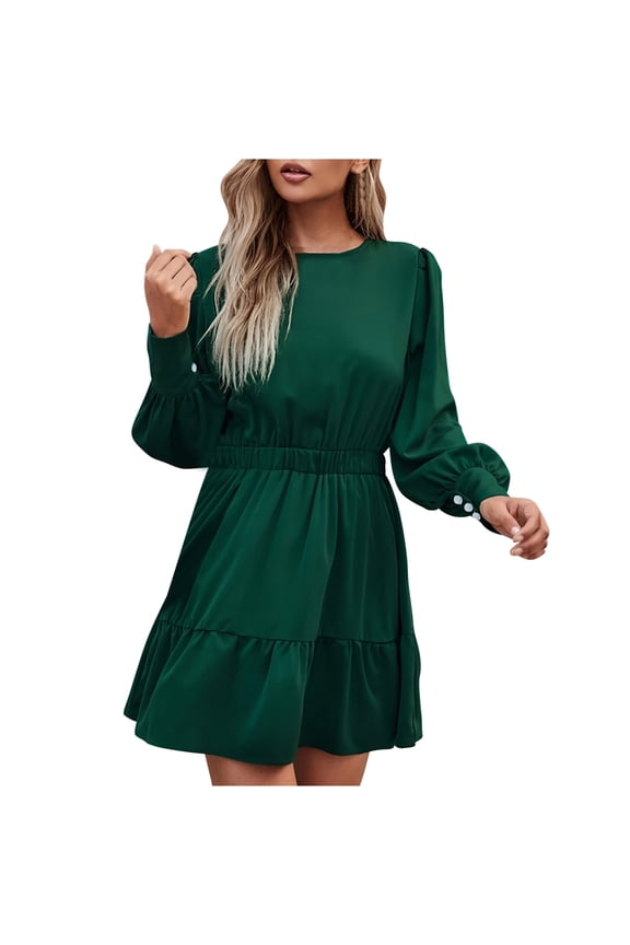Women's Wrapped Dress Bodycon Hip Half High Neck Long Sleeved Underlay Dress Green