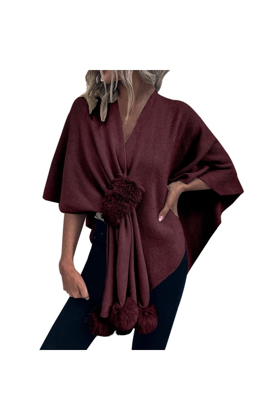 Women's Wraps Women Fashion Winter Striped V Neck Tassel Wool Sweater Top Blouse, Women's Accessories Wraps one size