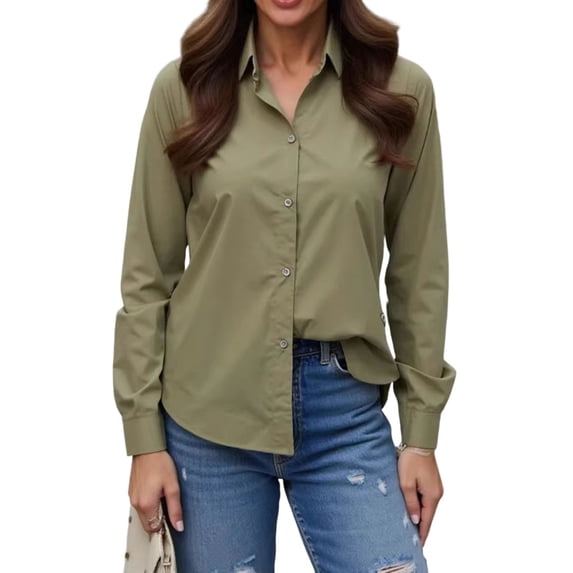 Women's Wrinkle Free Button Down Shirts Long Sleeve Dress Shirts Collared Business Casual Blouses Tops Army Green XL(XL)