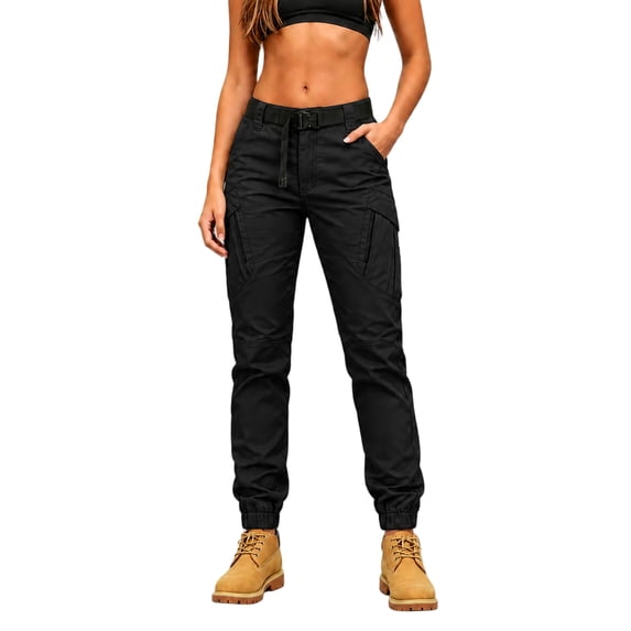 Women's Wrinkle Resistant Breathable Tactical Cargo Trousers, Reinforced Knee Seams Multiple Pockets Walking Work Jogger Pants Black XXL