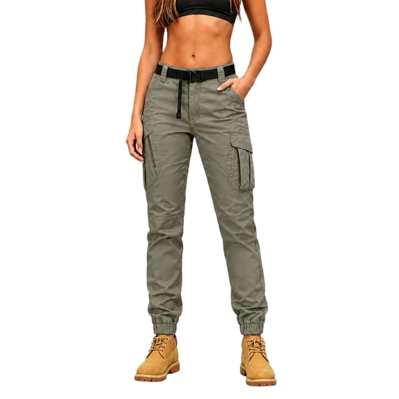 Women's Wrinkle Resistant Breathable Tactical Cargo Trousers, Reinforced Knee Seams Multiple Pockets Walking Work Jogger Pants Green L