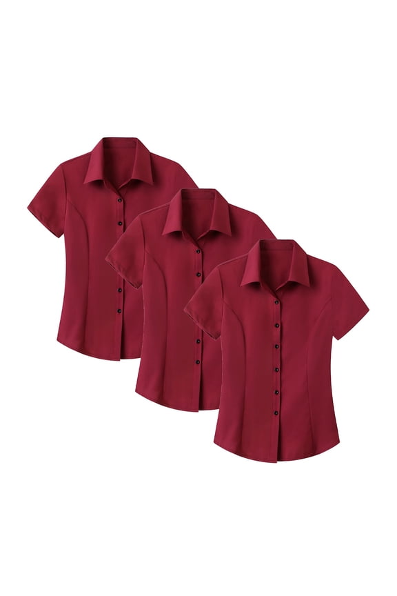 Women's Wrinkle Resistant Short Sleeve Shirt 3-Pack, Easy Care Button Down Blouse, Solid Color Professional Work Shirt for Interview, Office and Business Casual Wear X XL