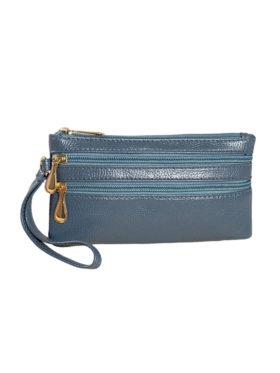 Women's Wristlet Wallet with Phone Holder PU Leather Long Pocket Purse for and Samsung RFID Blocking Card Slots & Wrist Strap Daily Use & Travel (Blue)