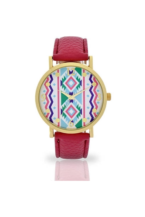 Adult Female Gold-Tone Case with Mauve PU Leather Band Analog Watch