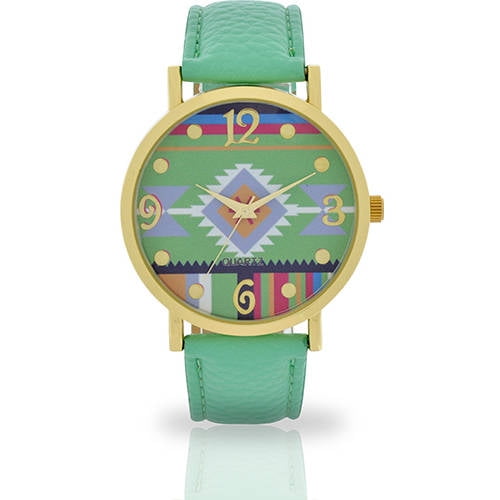 Women's Wristwatch by Accutime Watch Corp with Aztec Dial and Mint Faux Leather Band - 80204WM