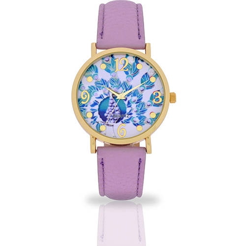 Women's Wristwatch by Accutime Watch Corp with Peacock Dial Watch and Lavender Faux Leather Band - 10245WM
