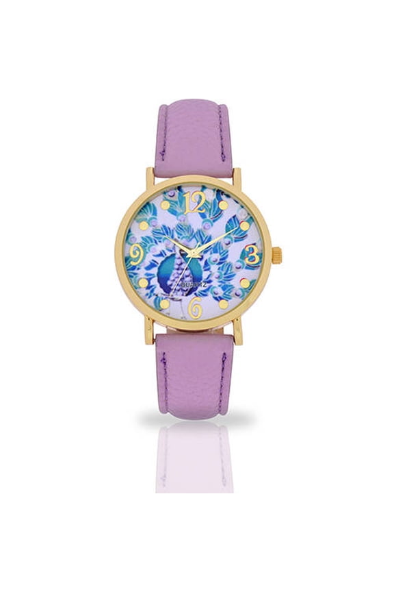 Women's Wristwatch by Accutime Watch Corp with Peacock Dial Watch and Lavender Faux Leather Band - 10245WM
