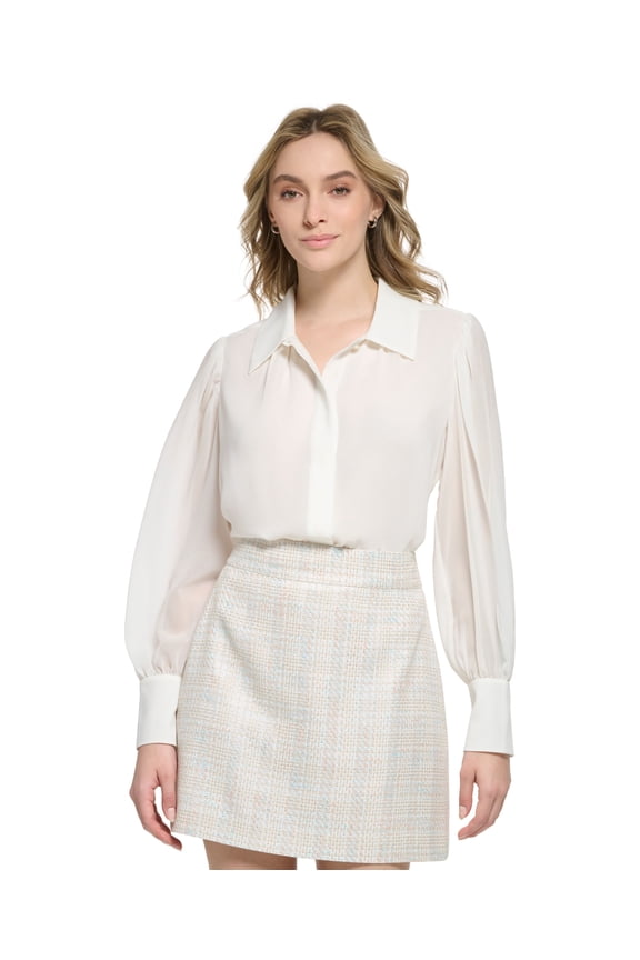 Women's X-Fit Chiffon Button Front Blouse Cream L