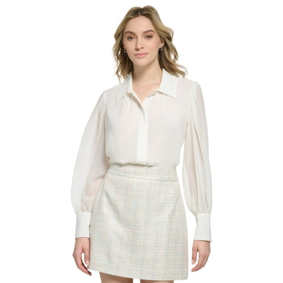 Women's X-Fit Chiffon Button Front Blouse Cream L