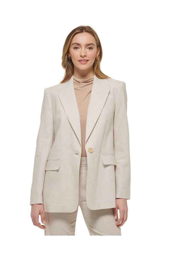 Women's X-Fit Single Button Linen Blend Blazer Biscotti Multi 2