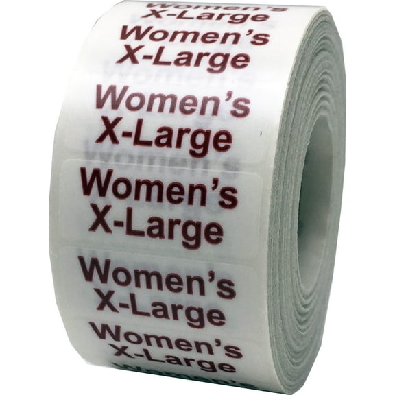 Women's X-Large Clear Clothing Size Strip Stickers, 1.25 x 5 Inches in Size, 125 Labels on a Roll