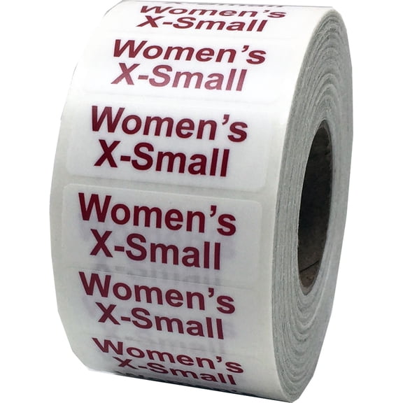 Women's X-Small Clear Clothing Size Strip Stickers, 1.25 x 5 Inches in Size, 125 Labels on a Roll