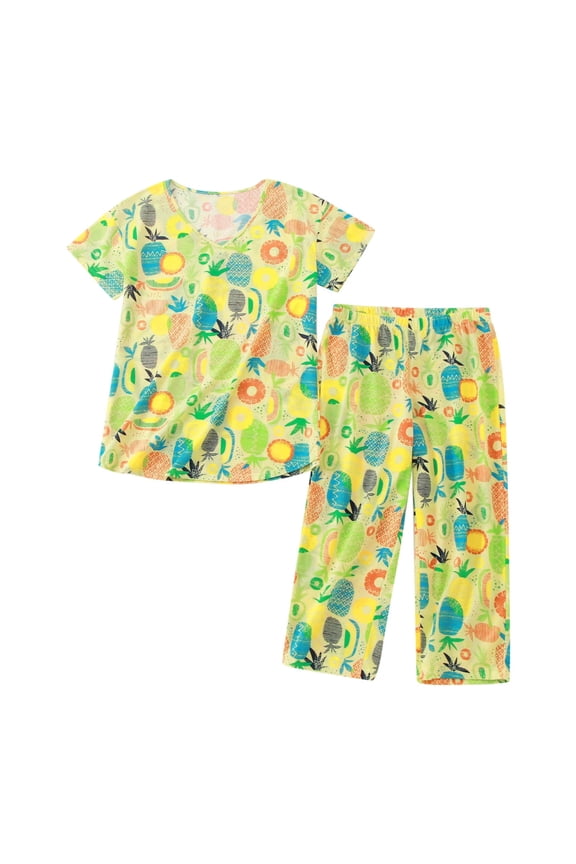 Women’s XL Short Sleeve Matching Pajama Set, Yellow