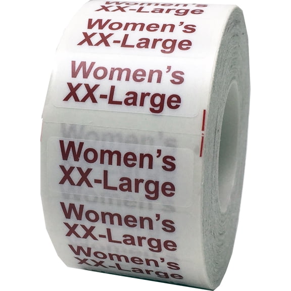 Women's XX-Large Clear Clothing Size Strip Stickers, 1.25 x 5 Inches in Size, 125 Labels on a Roll