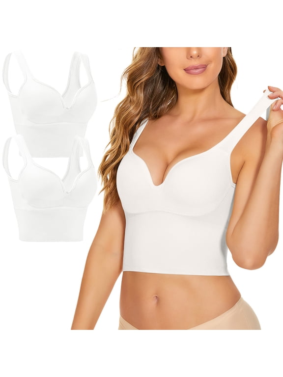 2 Pieces Womens Sports Bra No Wire Comfort Sleep Bra Plus Size Workout Activity Bras With Non Removable Pads Shaping Bra