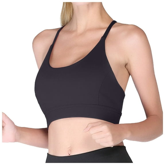Women's Y Back Sports Bra - Padded Strappy Medium Support Yoga Bra, Removable Cups, Nylon Spandex, S-XL