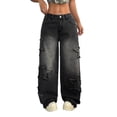 thumbnail image 1 of Women’s Y2K Baggy Jeans Wide Leg Star Patch Distressed Denim Pants High Waist Loose Fit, 1 of 6