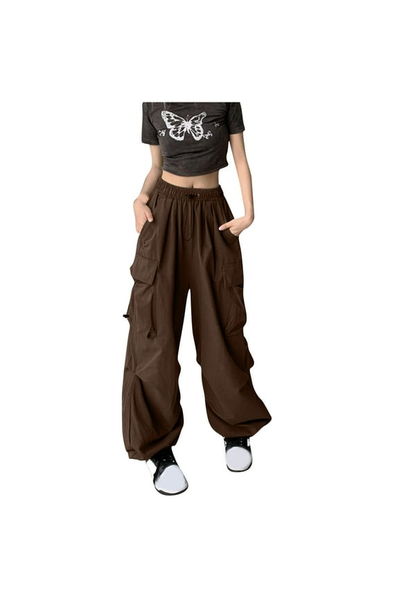 Women's Y2K Baggy Parachute Pants Cargo Wide Leg Pants with Pockets Baggy Casual Harajuku Streetwear Goth Attire