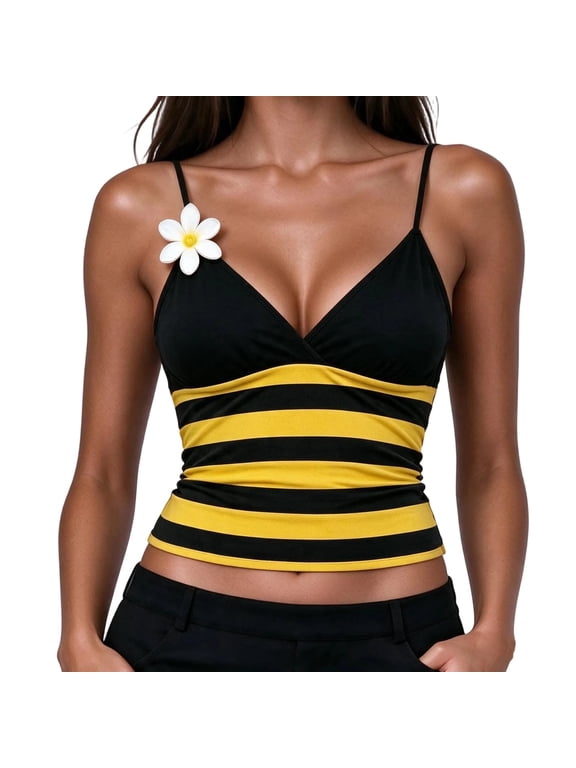 Women Striped Bee Top Halloween Christmas Bee Costumes Women Insect Themed, Cute Cartoon Party Crop Tops, Going Out, Festival Clothes Bee Cosplay Outfits