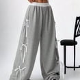 thumbnail image 1 of Women's Y2K Bow Knot Wide Leg Sweatpants Elastic High Waist Loose Casual Trousers Streetwear Baggy Pants Gray L, 1 of 5