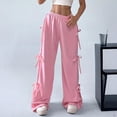 thumbnail image 1 of Women's Y2K Bow Knot Wide Leg Sweatpants Elastic High Waist Loose Casual Trousers Streetwear Baggy Pants Pink M, 1 of 6