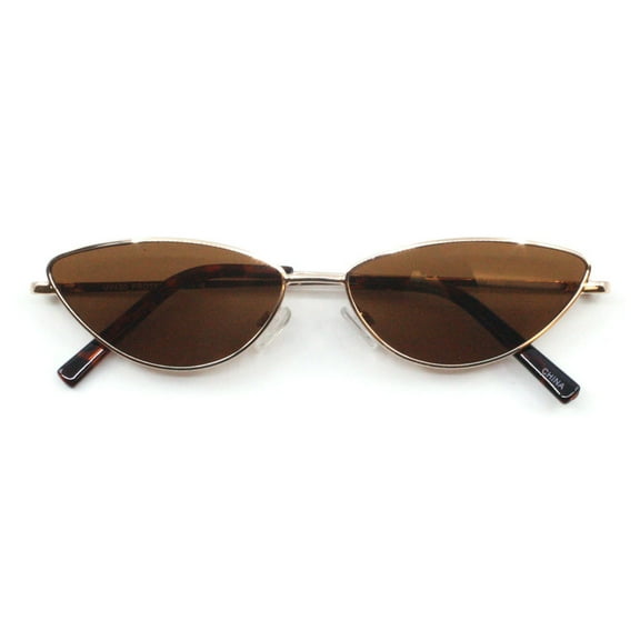 Women's Y2K Cat Eye Sunglasses Thin Metal Oval Frame Lightweight Gold, Brown