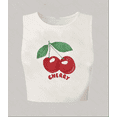 thumbnail image 1 of Women's Y2K Cherry Print Crop Tank Top Crew Neck Fitted Sleeveless Knit Vest Cute Summer Cami, 1 of 1