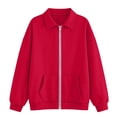 thumbnail image 1 of Women's Y2K Collared Zip Up Jacket Loose Fit Long Sleeve Drop Shoulder Solid Color Soft Cozy Lightweight Casual Athletic Sweatshirt with Pockets for Daily Fall Winter Wear Red 2XL, 1 of 5