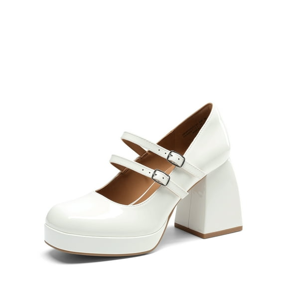 Women's Y2K Double Strap Platform Mary Jane Heels with Square Toe and Chunky Block Heel