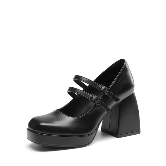 Women's Y2K Double Strap Platform Mary Jane Heels with Square Toe and Chunky Block Heel