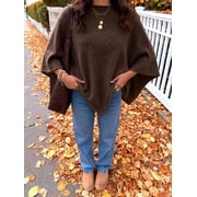 Women's Y2K Elegant Oatmeal Beige Asymmetrical Hem Cape Shawl Pullover Sweater, Batwing Sleeves, Autumn/Winter Back To School Outfit