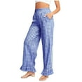 thumbnail image 1 of Women's Y2K Gingham Wide-Leg Lounge Pants - Cotton Ruffle Hem Elastic High-Waist Trousers with Pockets, Classic Plaid Year-Round Fashion Staple for Casual & Formal Scenes, 1 of 7