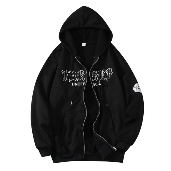 Women's Y2K Goth Zip Up Hoodie Hip Hop Graphic Print Hooded Jacket Harajuku Streetwear Unisex 90s E-Girl Sweatshirt Outerwear