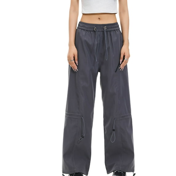 Women's Y2K Parachute Cargo Pants - High-Waist Baggy Wide-Leg Track Trousers with Functional Pockets, Elastic Drawstring Streetwear for Outdoor & Daily Scenes