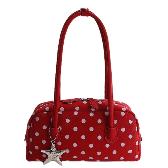 Women's Y2K Polka Dot Shoulder Handbag, Multi Color Polka Dot Boston Underarm Bag with Detachable Star Pendant, Adjustable Strap Zipper Casual Handbag for Street Dating