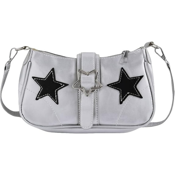 Women's Y2K Punk Shoulder Handbags Star Pattern PU Leather Underarm Bag