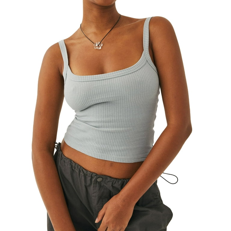 Women's Y2K Ribbed Tank Tops Solid Color Sleeveless Slim Fit Crop Tops  Camisole Summer Streetwear