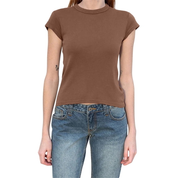 Women's Y2K Slim Fit T-shirt Short Sleeve Round Neck Short Going Out Crop Tops Basic Tee