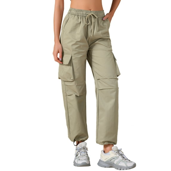 INSPIRE CHIC Women's Y2K Streetwear High Waisted Pockets Casual Long Cargo Pants Trousers XS Grey Khaki