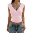 thumbnail image 1 of Women's Y2K V-Neck Wrap Front Cap Sleeve Fitted Cropped Tank Tops Pink L, 1 of 8