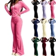 thumbnail image 1 of Women's Y2K Velvet Tracksuit Two Piece OutfitS Zip‑Up Hooded Crop Jacket High Waist Flare Pants Soft Velour Casual Athletic Street Sets Wine, 1 of 6