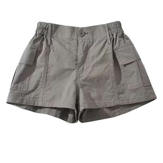Women's Y2K Vintage Cotton Linen Shorts High Waisted Elastic Waist Short Pant 2025 American Streetwear Cargo Pants Summer Casual Bottoms with Pocket