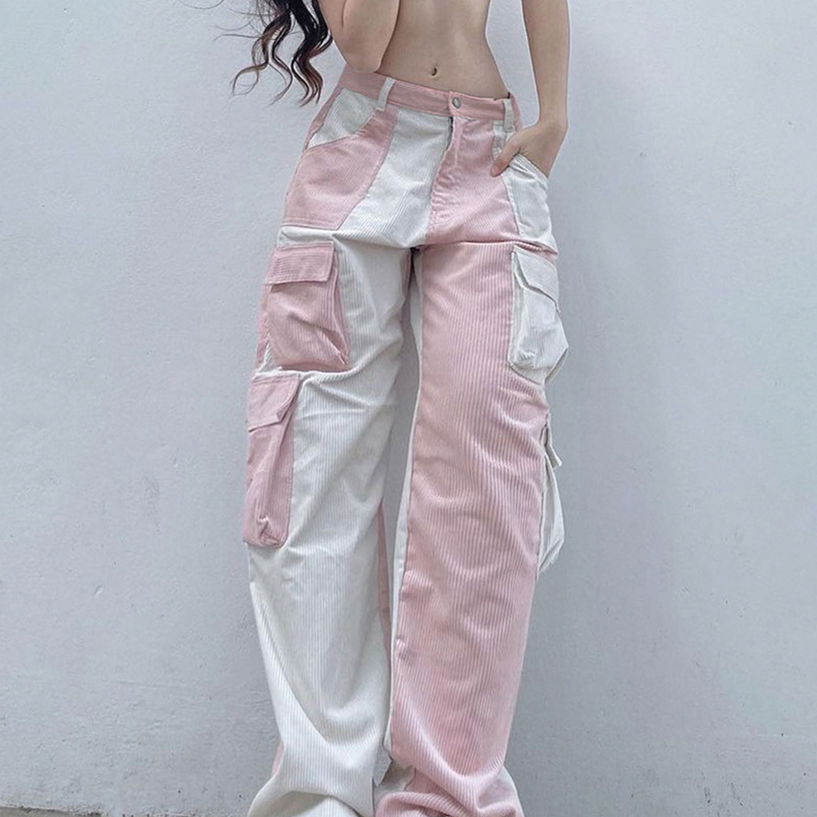 Women's Y2K Wide Leg Cargo Pants Streetstyle Color Block Women's Y2K Wide Leg Cargo Pants Streetstyle Color Block