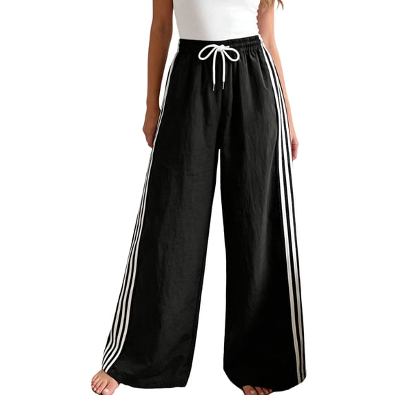 Women's Y2K Wide Leg Pants Striped Track Elastic Waist Long Sweatpants Parachute Pants,M