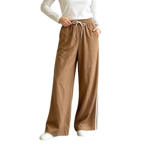 Women's Y2K Wide Leg Pants Striped Track Elastic Waist Long Sweatpants Parachute Pants,M