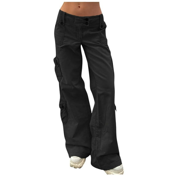 Women's Y2k Baggy Cargo Pants Low Waist Straight Wide Leg Pants Casual Streetwear Muti-Pockets Trousers