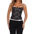 thumbnail image 1 of Women's Y2k Double-layer Lace Cami Top Sleeveless See Through Lace Tank Top Adjustable Spaghetti Strap Low Cut Sheer Floral Lace Crop Tops, 1 of 7