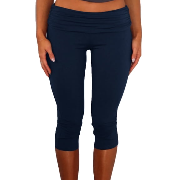 Women's Y2k Fold Over Capri Pants 3/4 Length Pants Foldover Leggings Knee Length Stretch Tight Solid Color Yoga Pants